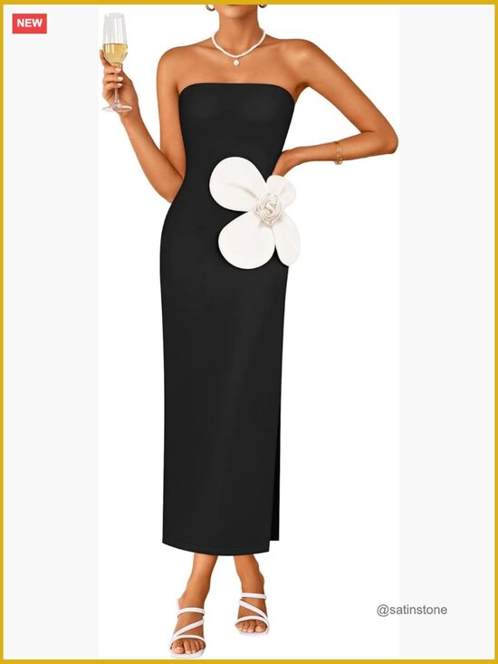 Dresses & Skirts - Strapless Ribbed Knit Maxi Dress Backless Bodycon Formal Cocktail
